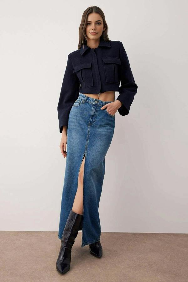 WOVCOR Slit Maxi Denim Skirt