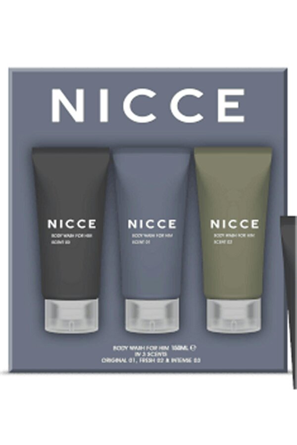 Nicce for Men Body Wash for Him Set 3 x 150ml Original#01, Fresh#02, Intense #03 Nicce