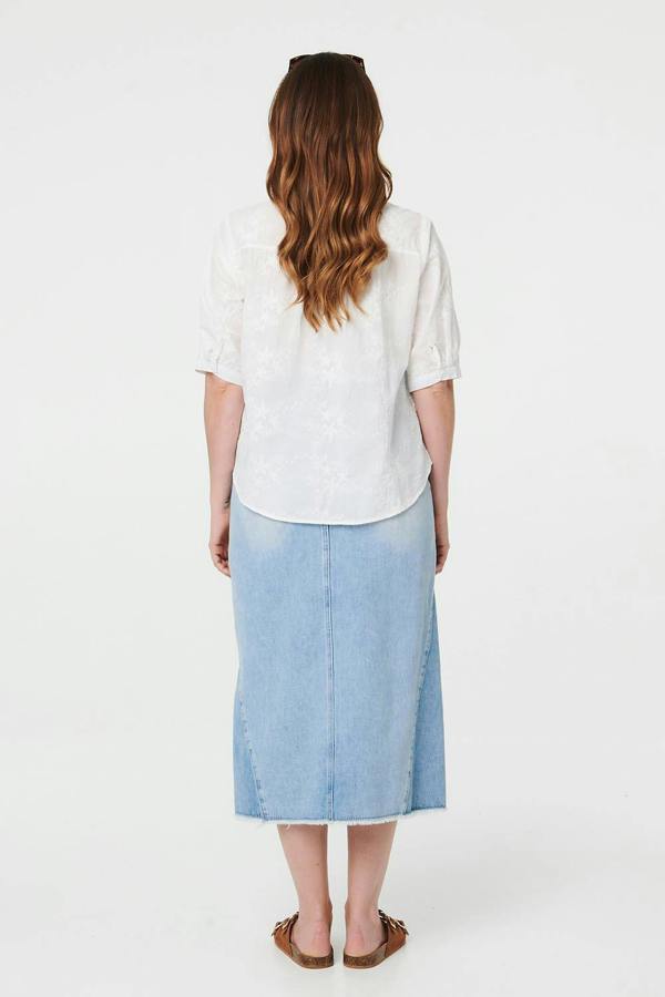 White | Embellished Floral 3/4 Sleeve Shirt
