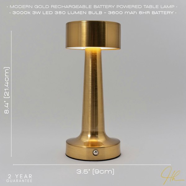 Petite Brushed Satin Gold Rechargeable Battery Touch Dimmable Table Lamp Image 7