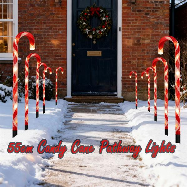 55cm Red Candy Cane Outdoor LED Lights, Pack of 2 with 8 Modes and Timer image 3