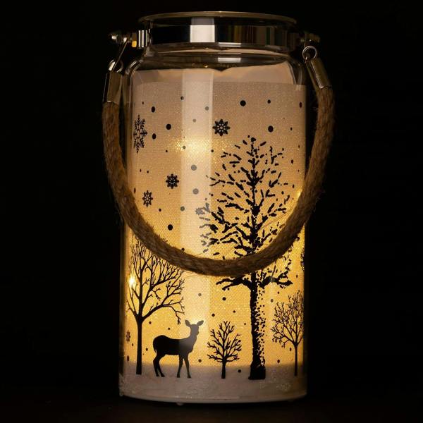 16cm Christmas Decorated Jar Table Winter Woodland Scene Lantern with Warm White LED Glow image 9