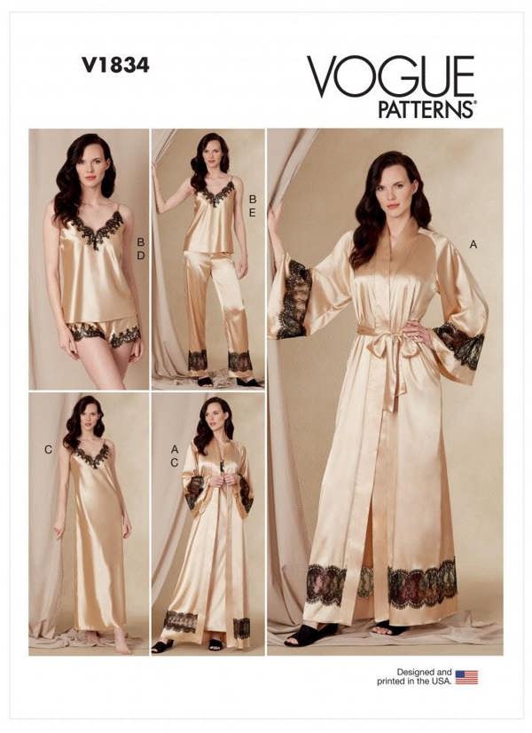 Vogue Sewing Pattern 1834, Robes, Pyjamas for Women, B5 (8-10-12-14-16) - Intermediate