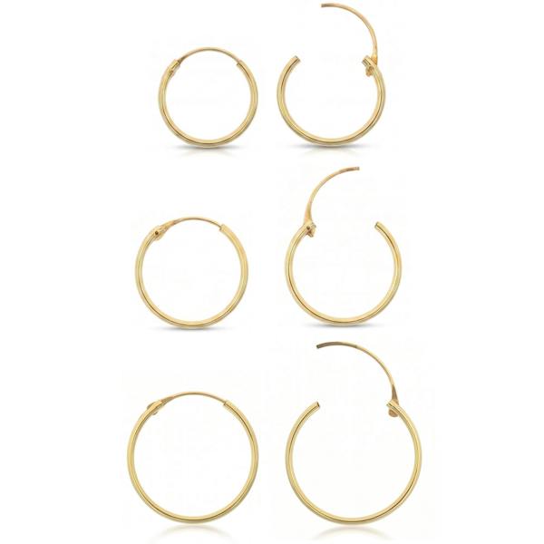 Spero London 9ct Solid Gold Hoop Earrings Set