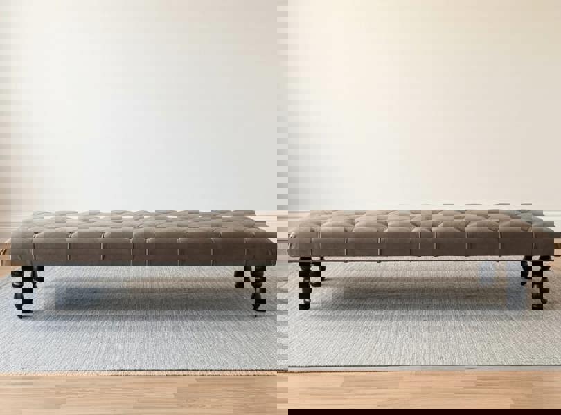 Elegant diamond tufted footstool with solid wooden legs - ISTOOLS