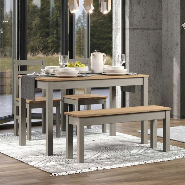 Core Products Linea 4-Piece Dining Set, Table, Bench & 2 Chairs, Scandinavian Design