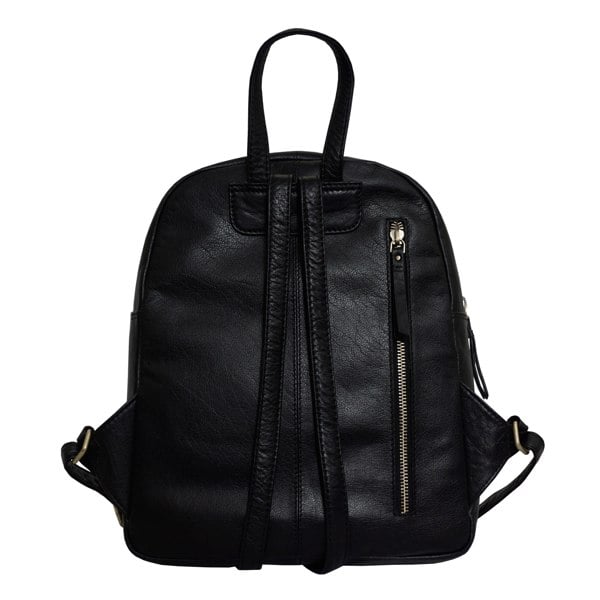 Assots London 'EDEN' Black Full Grain Small Leather Zip Top Backpack