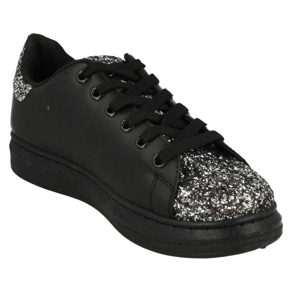 Spot On Ladies Spot On Lace Up Trainer Pump with Glitter