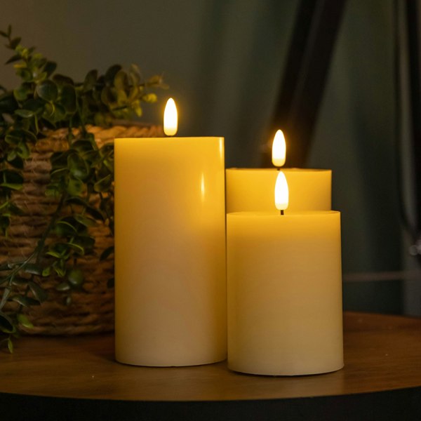 Samuel Alexander Set of 3 Cream Wax Melted Pool Effect Candles with Timer Function and Warm White LEDs