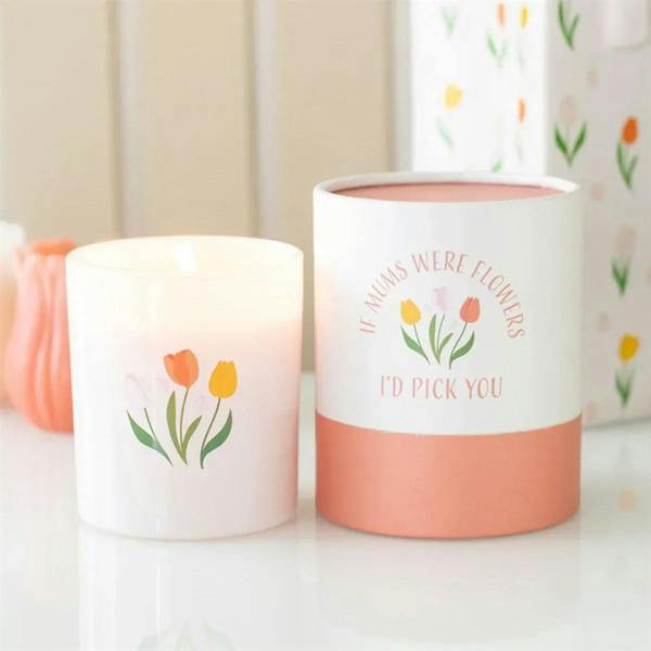 French tulip scented candle, white and blush with tulip graphic and quote; two jars