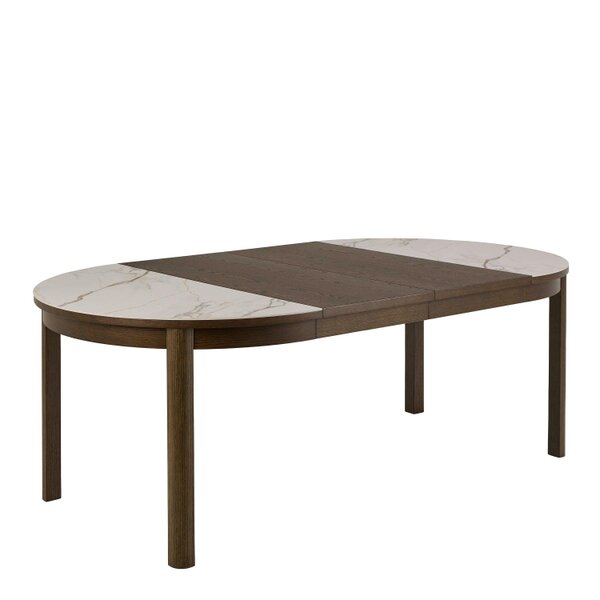 Wyld Haus Cork Round Extendable Cream Ceramic Dining Table Oak Veneer Base