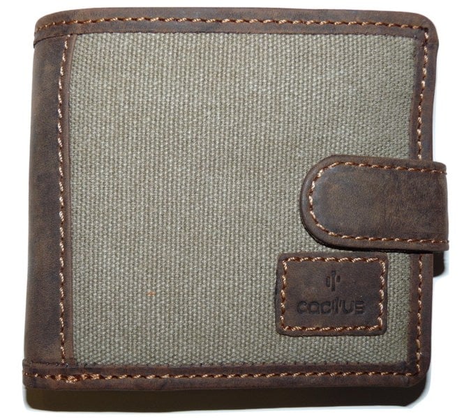 Mala Leather Cactus by Mala Leather Bi-Fold RFID Canvas Wallet – Hunter Leather Trim