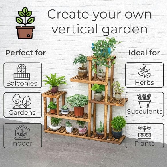 Neo 6 Tier Wooden Indoor Outdoor Shelf Plant Stand Display Rack