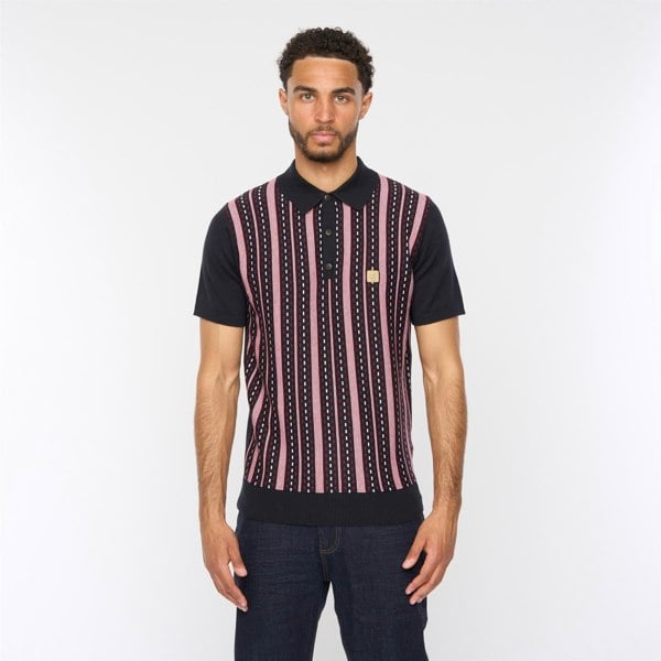 Gabicci V54GM05 Mens Johnny Short Sleeve Pattern Knitted Polo Gabicci Vintage - NAVY