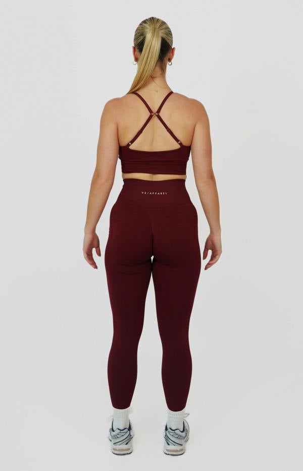 V3 Apparel Tempo Seamless Scrunch Leggings & Multi-Way Sports Bra Set - Pomegranate Red