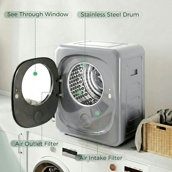 4kg Vented Tumble Dryer with 5 Drying Mode, 800W Compact Freestanding Front Tumble Dryer, Silver