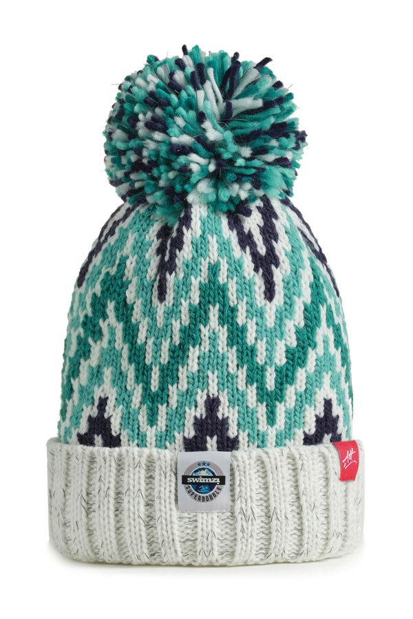 SuperBobble Andrea Hall Alpine Zig-Zag Beanie Bobble Hat - Blue