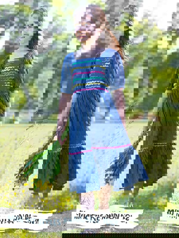 Kite Womens Organic Cattistock Ric Rac Muslin Dress Navy