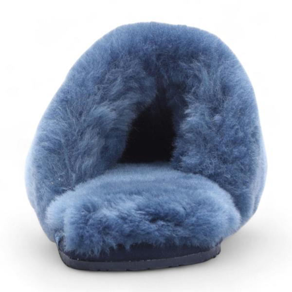 Infinity Leather Women's Sheepskin Slippers Navy Warm Winter Fur Mule - Aurora
