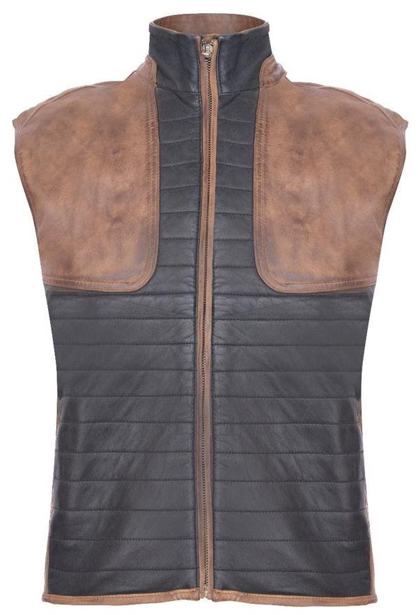 Infinity Leather Mens Black/Brown Leather Gilet-Sheffield