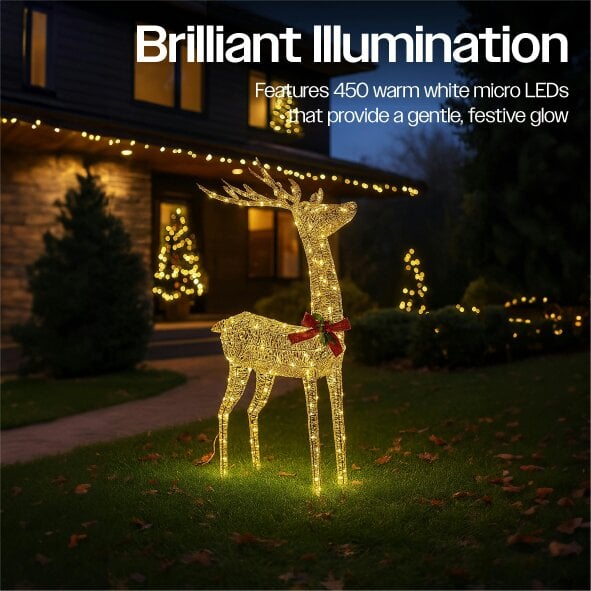 Scotts of Stow Xmas Haus 127CM Gold Rattan LED Christmas Holiday Festive Deer