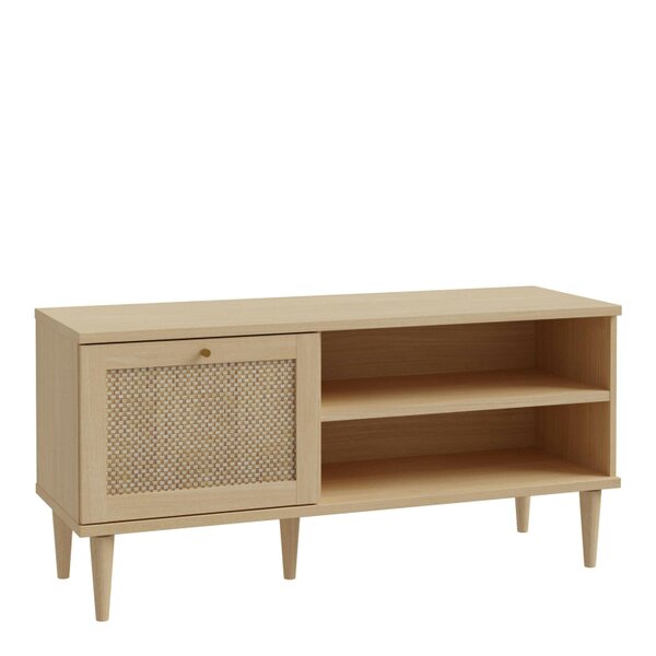 Wyld Haus Bergen Rattan TV Unit Natural Weave Detail 1 Door 2 Shelves
