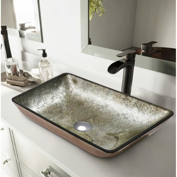 Gold Bathroom Artistic Vessel Sink Tempered Glass with Drain Bathroom Sinks Living and Home Gold