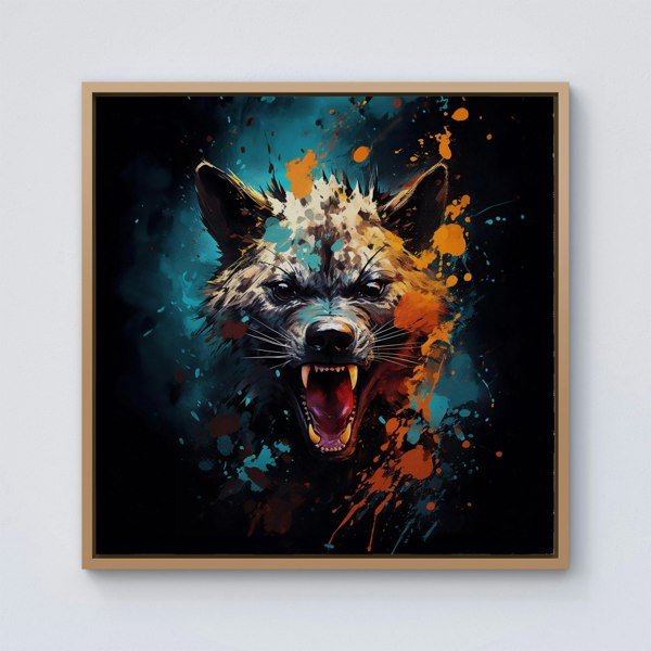 Warren Reed Splash Art Angry Hyena Face Framed Canvas