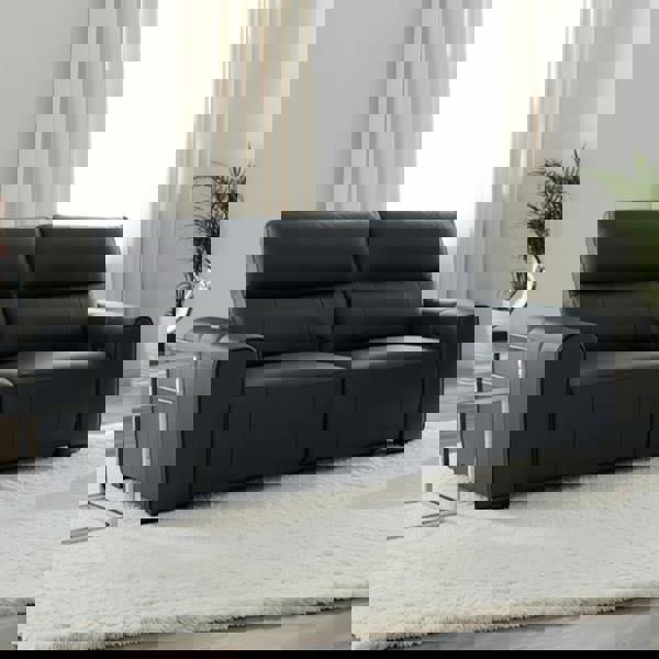 Furnishings For Less Belleza Modern Genuine Leather Electric Reclining 3 Seater Sofa Black