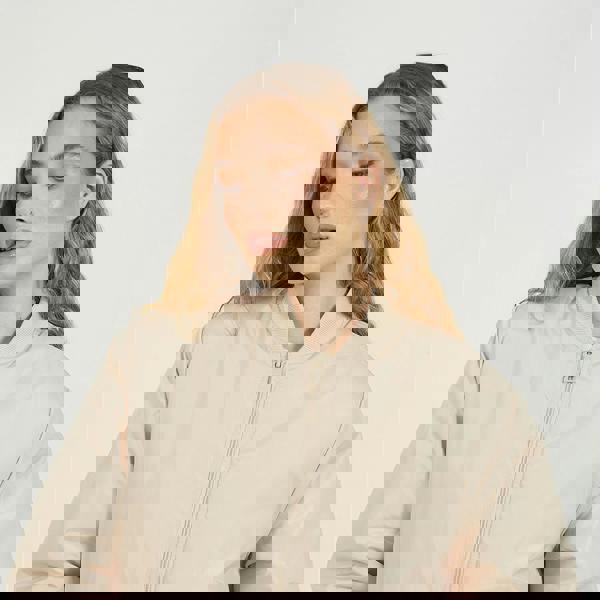 Brave Soul Stone Ruched Sleeve Oversized Bomber Jacket - Stone Image 4