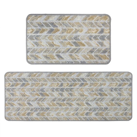 JVL Fiora Machine Washable Indoor Runner and Mat Set - Quartz Chevron