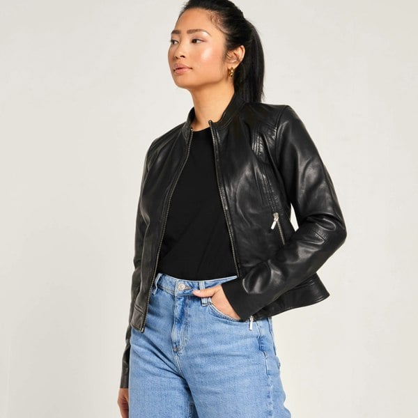 Barneys Originals Women's Real Leather Moto Jacket