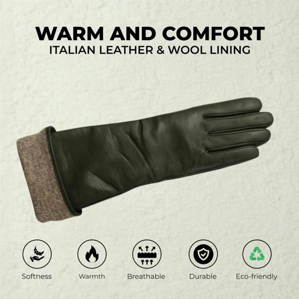 Infinity Leather Womens Long Italian Leather Winter Soft Wool Lining Gloves