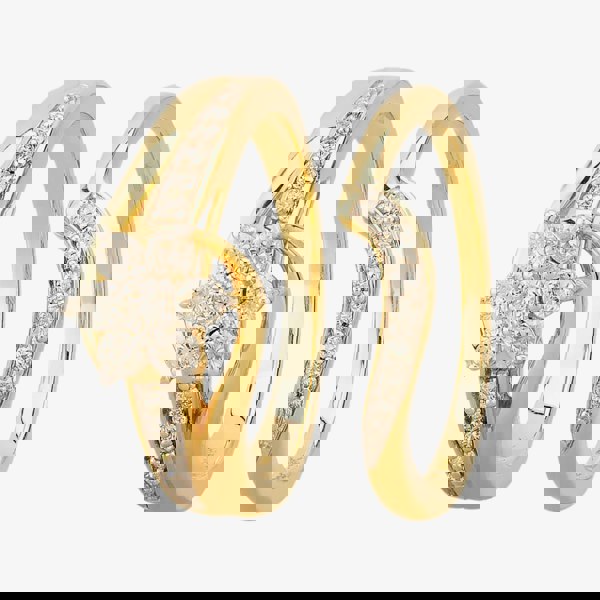 T. H. Baker 9ct Yellow Gold 0.75ct Diamond Flower Cluster Twist Bridal Set TH011790R