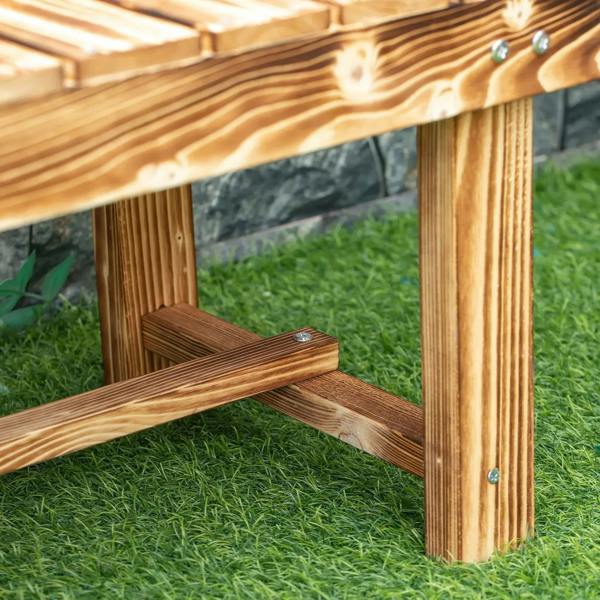 Wooden bench support frame with center brace and slatted seat plank