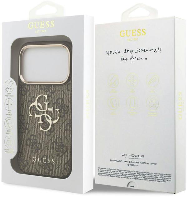 Guess PU Leather 4G Big Logo Gold Frame Case for iPhone 17 Pro Max 6.9" Brown - GUHCP17X4GMGCBR