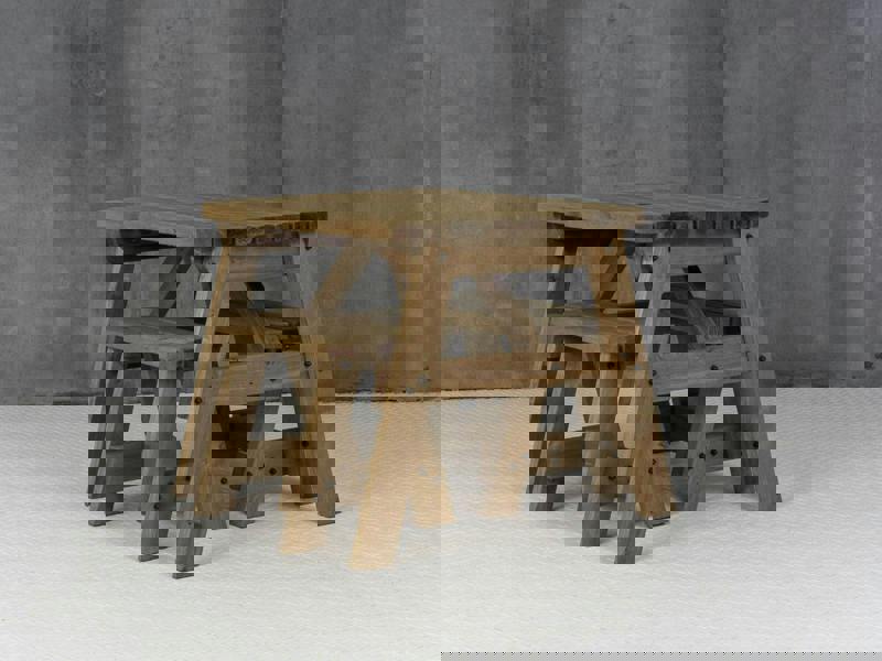 Victoria Space-Saving Rounded Picnic Table and Benches Set – Rustic Finish Wooden Outdoor Dining Set for Gardens and Patios