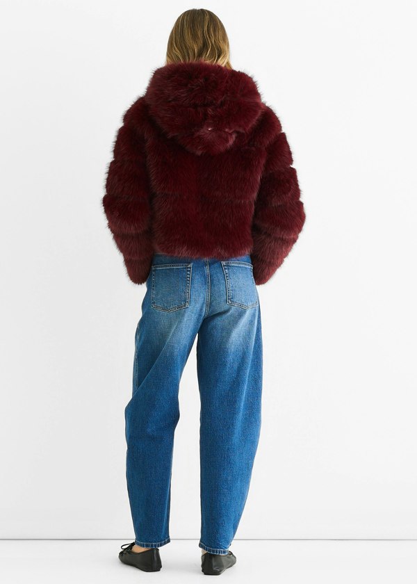 Gini London Burgundy Panel Faux Fur Zip Front Hooded Jacket
