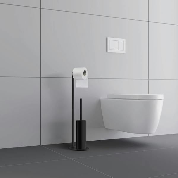 Smedbo Matt Black Stainless Steel Freestanding Toilet Roll and Toilet Brush Holders