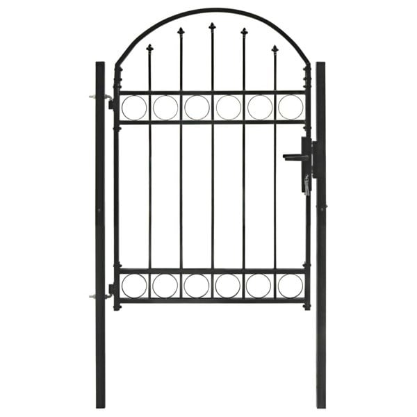 Berkfield Fence Gate with Arched Top Steel 100x125 cm Black