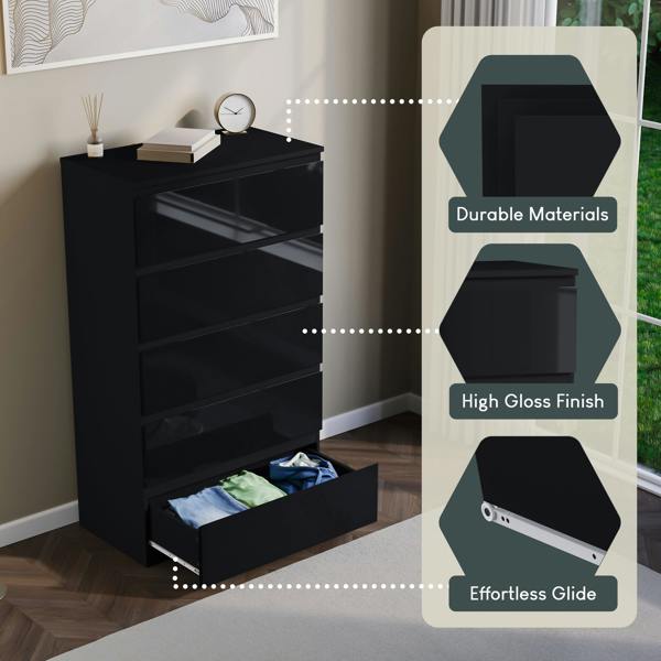 Vida Designs Glinton 5 Drawer Chest, Black