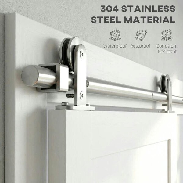 Sliding Door Hardware Kit Heavy Duty 304 Stainless Steel 152 cm Wide Door Silver Tone