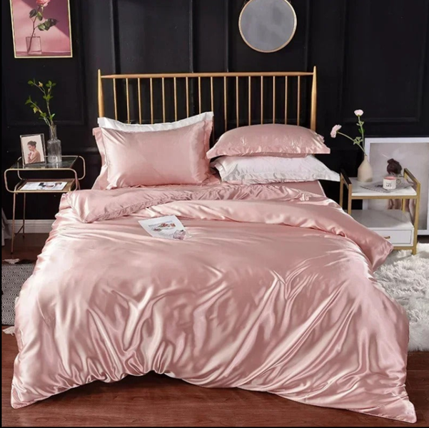 Anycozy Beddings Light Pink AU Queen Size 3 Pcs High End Satin Smooth Duvet Cover Set Luxury Polyester Silky Soft Cozy Bedding Set