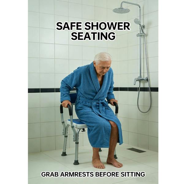Gr8 Home EVA Padded Shower Chair Adjustable Bath Seat Senior Disabled 120kg With Arms Aid