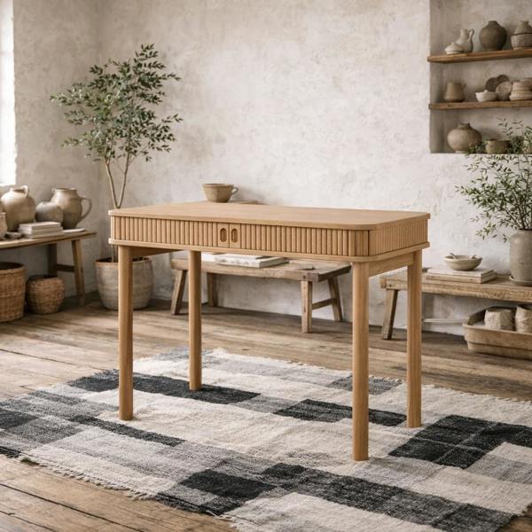 Wyld Haus Copenhagen Natural Oak Wood Etched Office Desk 2 Tambour Doors