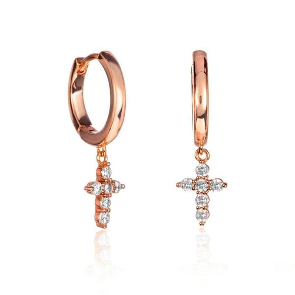 namana Rose Gold Plated Hoop Earrings with Cross Charm and Cubic Zirconia
