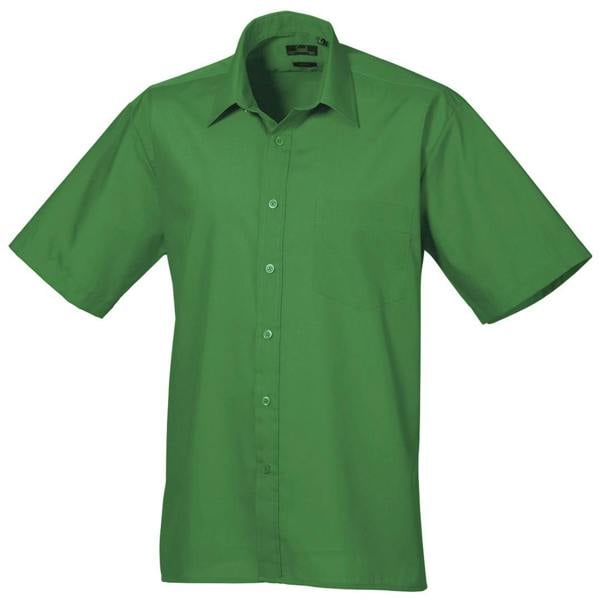 Premier Mens Short Sleeve Formal Poplin Plain Work Shirt - Emerald