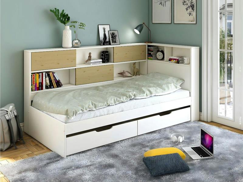 Jorgi Corner Storage Bed White & Oak