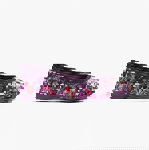 Sleepers SAMIRA Womens Polka Dot Velour Lined Ballet Slippers Purple/Multi