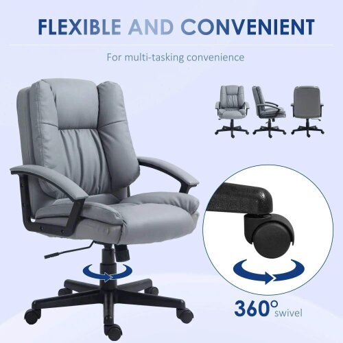 Bobobiy Office Chair, Computer Desk Chair, Mid Back Executive Chair with Adjustable Height and Swivel Rolling Wheels for Home Study, Light Grey